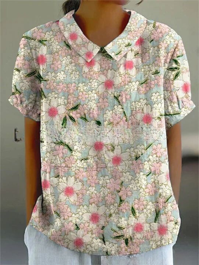 Damska bluzka w kwiaty w stylu vintage | Krótki rękaw
