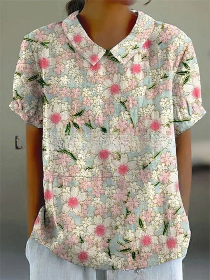 Damska bluzka w kwiaty w stylu vintage | Krótki rękaw