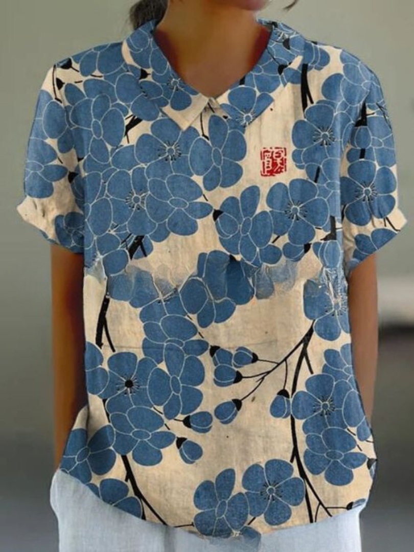 Damska bluzka w kwiaty w stylu vintage | Krótki rękaw
