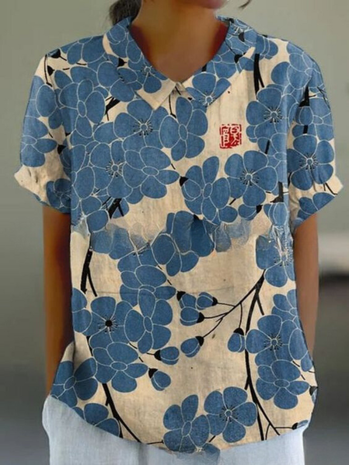 Damska bluzka w kwiaty w stylu vintage | Krótki rękaw