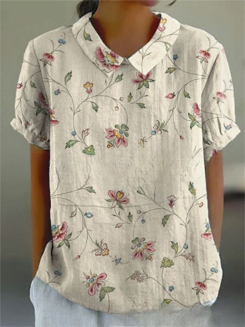 Damska bluzka w kwiaty w stylu vintage | Krótki rękaw