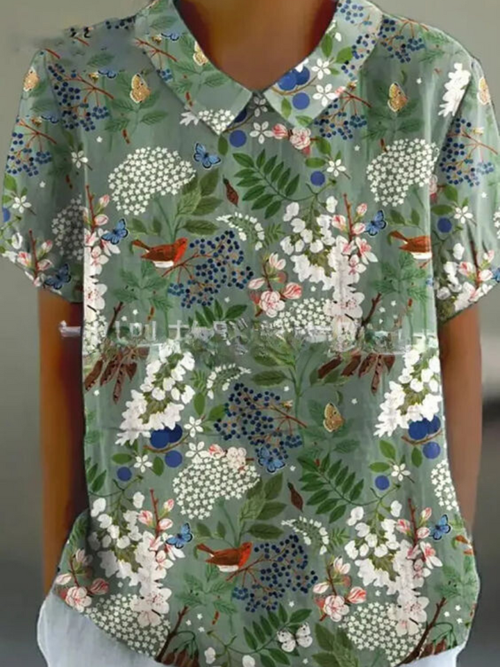 Damska bluzka w kwiaty w stylu vintage | Krótki rękaw