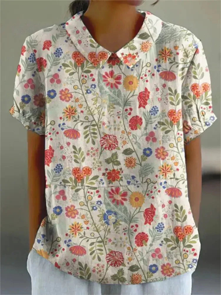 Damska bluzka w kwiaty w stylu vintage | Krótki rękaw