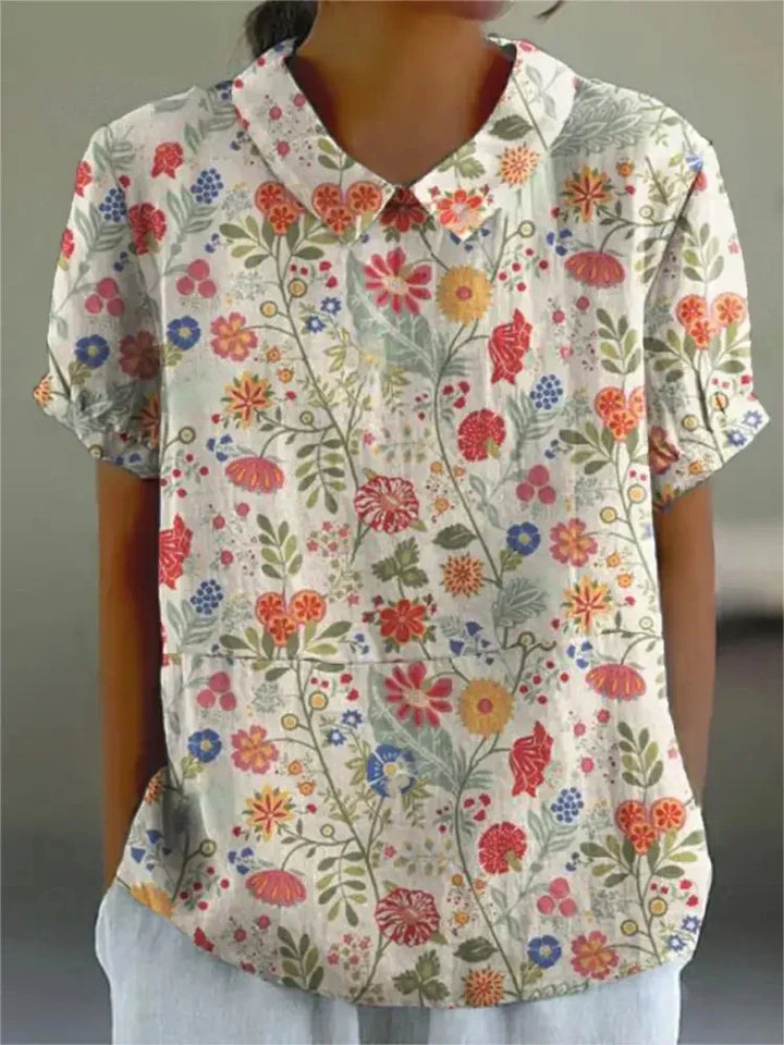 Damska bluzka w kwiaty w stylu vintage | Krótki rękaw